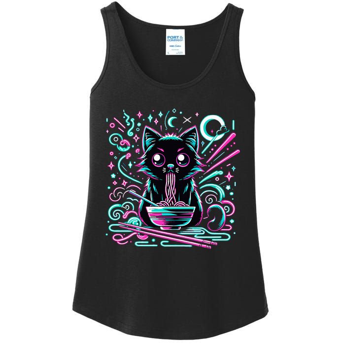 Cat Retro Japanese Noodles Aesthetic Kawaii Cat Ladies Essential Tank