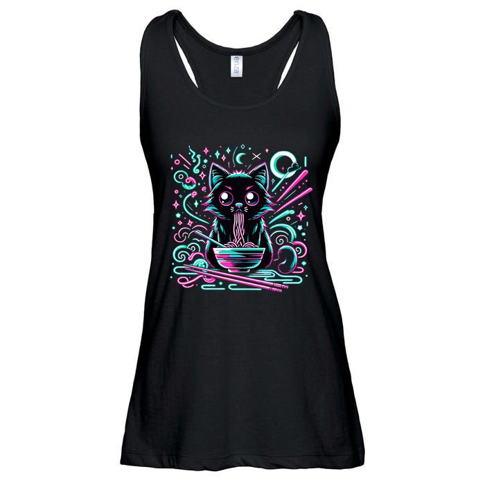 Cat Retro Japanese Noodles Aesthetic Kawaii Cat Ladies Essential Flowy Tank