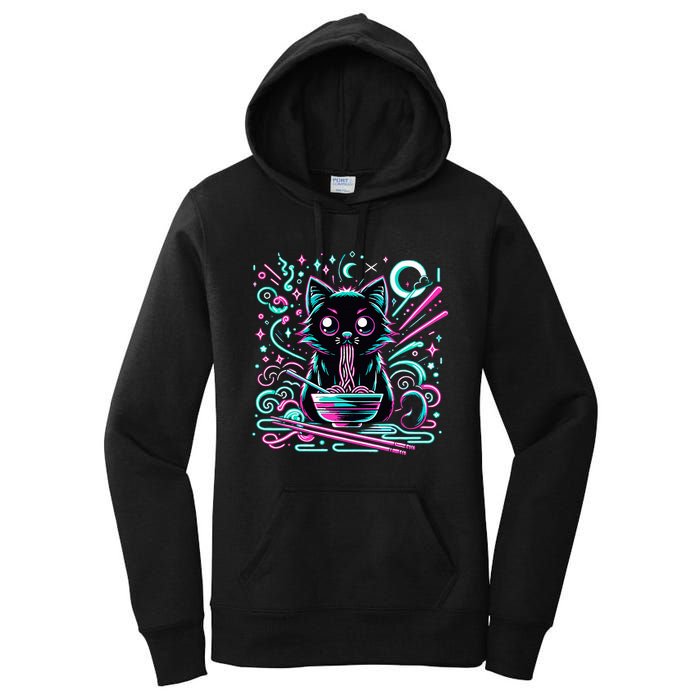 Cat Retro Japanese Noodles Aesthetic Kawaii Cat Women's Pullover Hoodie