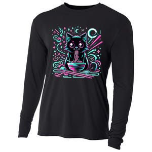 Cat Retro Japanese Noodles Aesthetic Kawaii Cat Cooling Performance Long Sleeve Crew