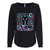 Cat Retro Japanese Noodles Aesthetic Kawaii Cat Womens California Wash Sweatshirt