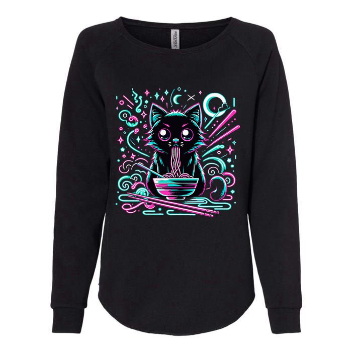 Cat Retro Japanese Noodles Aesthetic Kawaii Cat Womens California Wash Sweatshirt