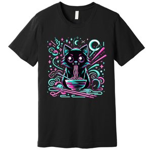 Cat Retro Japanese Noodles Aesthetic Kawaii Cat Premium T-Shirt