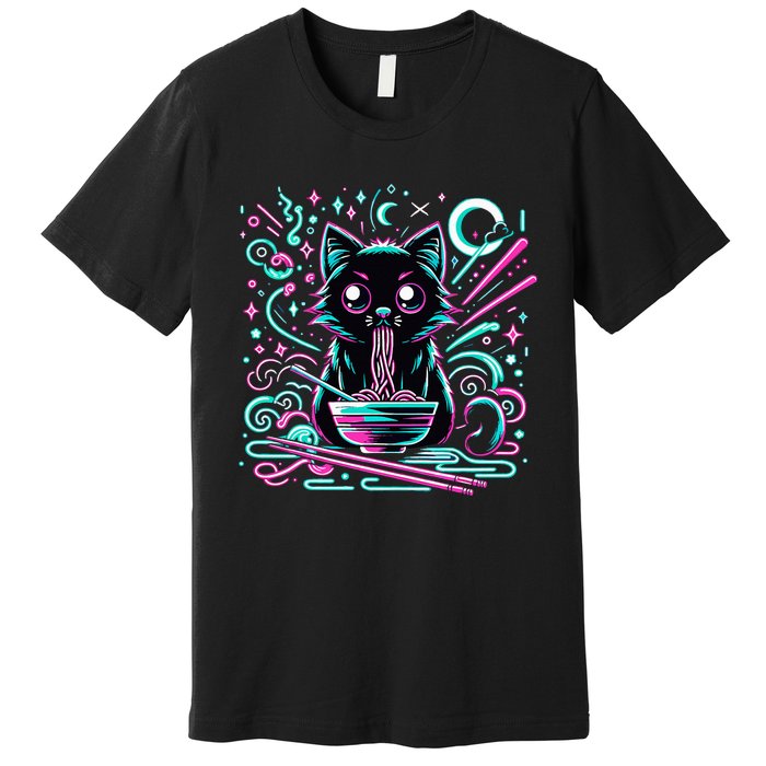 Cat Retro Japanese Noodles Aesthetic Kawaii Cat Premium T-Shirt