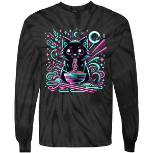 Cat Retro Japanese Noodles Aesthetic Kawaii Cat Tie-Dye Long Sleeve Shirt