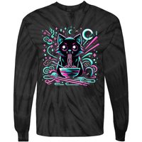 Cat Retro Japanese Noodles Aesthetic Kawaii Cat Tie-Dye Long Sleeve Shirt