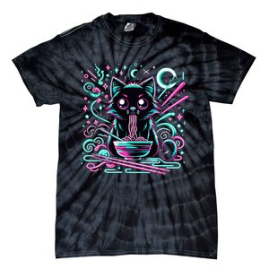 Cat Retro Japanese Noodles Aesthetic Kawaii Cat Tie-Dye T-Shirt