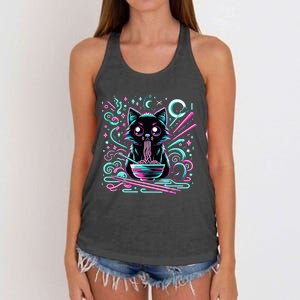 Cat Retro Japanese Noodles Aesthetic Kawaii Cat Women's Knotted Racerback Tank