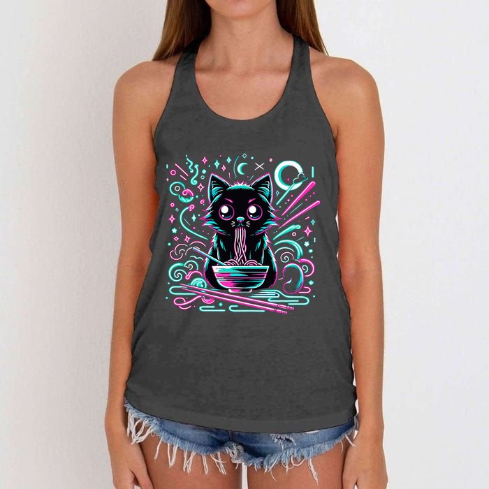 Cat Retro Japanese Noodles Aesthetic Kawaii Cat Women's Knotted Racerback Tank