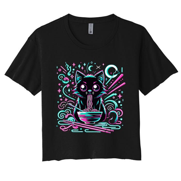 Cat Retro Japanese Noodles Aesthetic Kawaii Cat Women's Crop Top Tee