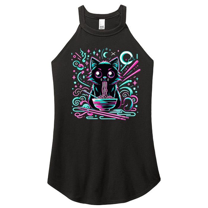 Cat Retro Japanese Noodles Aesthetic Kawaii Cat Women's Perfect Tri Rocker Tank