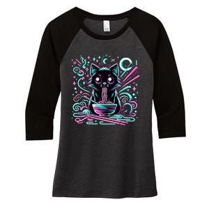 Cat Retro Japanese Noodles Aesthetic Kawaii Cat Women's Tri-Blend 3/4-Sleeve Raglan Shirt