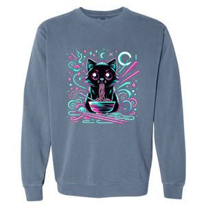 Cat Retro Japanese Noodles Aesthetic Kawaii Cat Garment-Dyed Sweatshirt