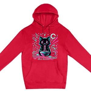 Cat Retro Japanese Noodles Aesthetic Kawaii Cat Premium Pullover Hoodie