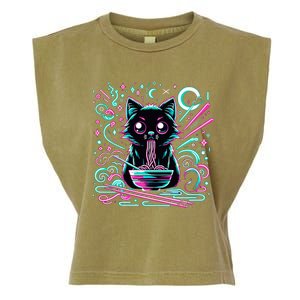 Cat Retro Japanese Noodles Aesthetic Kawaii Cat Garment-Dyed Women's Muscle Tee