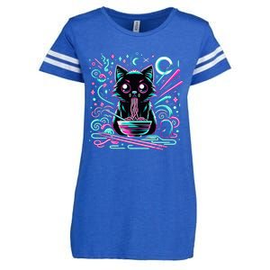 Cat Retro Japanese Noodles Aesthetic Kawaii Cat Enza Ladies Jersey Football T-Shirt