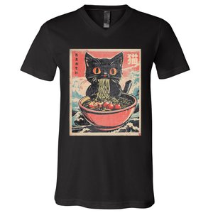 Cat Ramen Japanese Kawaii Cat Anime V-Neck T-Shirt