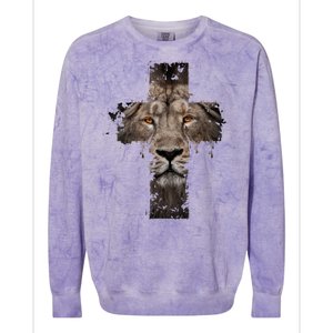 Christian Religious Jesus The Lion Of Judah Cross Retro Colorblast Crewneck Sweatshirt