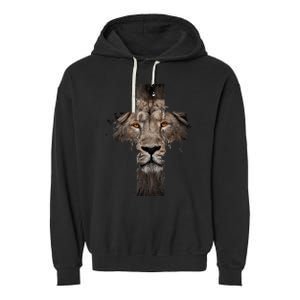 Christian Religious Jesus The Lion Of Judah Cross Retro Garment-Dyed Fleece Hoodie