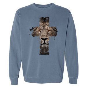 Christian Religious Jesus The Lion Of Judah Cross Retro Garment-Dyed Sweatshirt