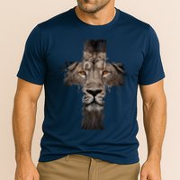 Christian Religious Jesus The Lion Of Judah Cross Retro Cooling Performance Crew T-Shirt