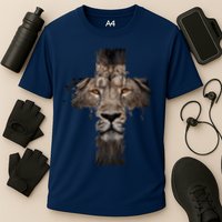 Christian Religious Jesus The Lion Of Judah Cross Retro Cooling Performance Crew T-Shirt