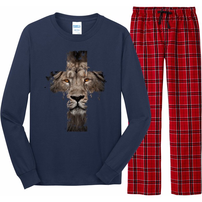 Christian Religious Jesus The Lion Of Judah Cross Retro Long Sleeve Pajama Set