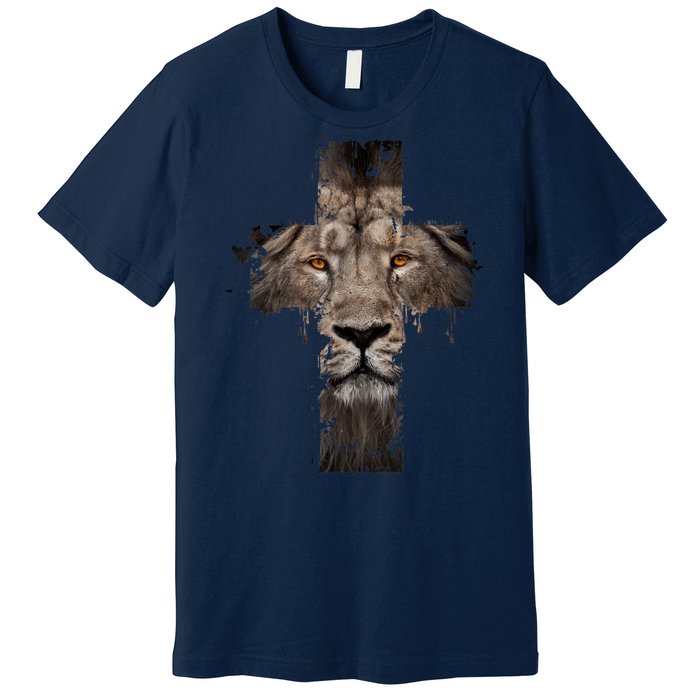 Christian Religious Jesus The Lion Of Judah Cross Retro Premium T-Shirt