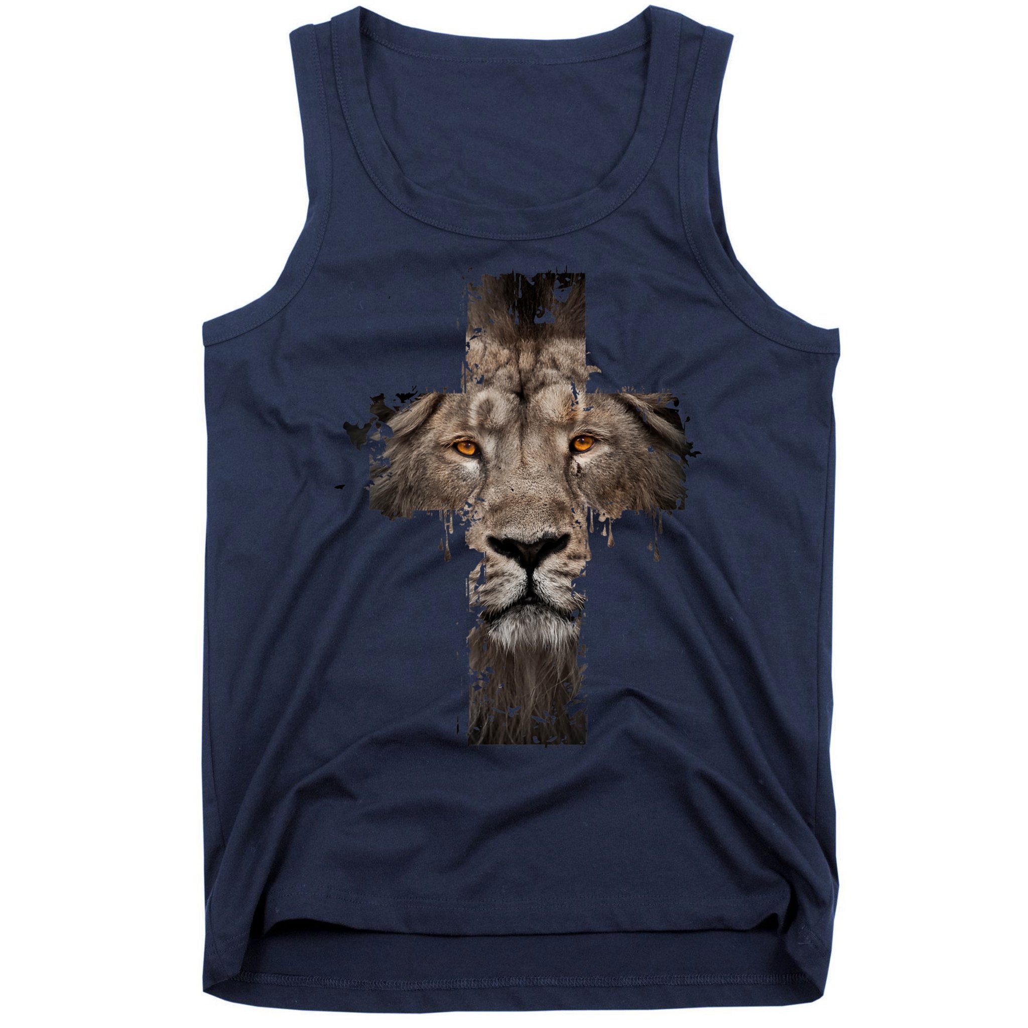 Christian Religious Jesus The Lion Of Judah Cross Retro Tank Top