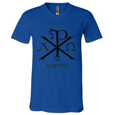 Chi Rho Jesus Christ Christian Ancient Monogram Gift V-Neck T-Shirt