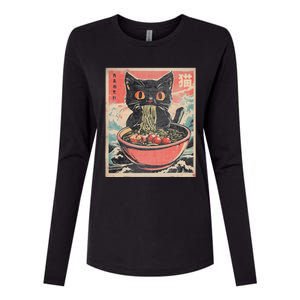 Cat Ramen Japanese Funny Kawaii Cat Anime Womens Cotton Relaxed Long Sleeve T-Shirt