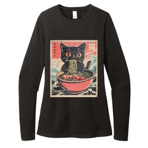 Cat Ramen Japanese Funny Kawaii Cat Anime Womens CVC Long Sleeve Shirt