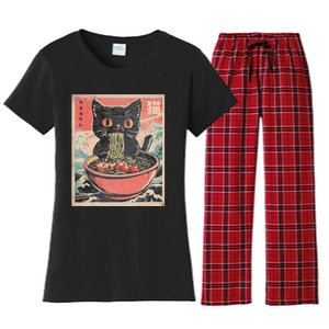 Cat Ramen Japanese Funny Kawaii Cat Anime Women's Flannel Pajama Set