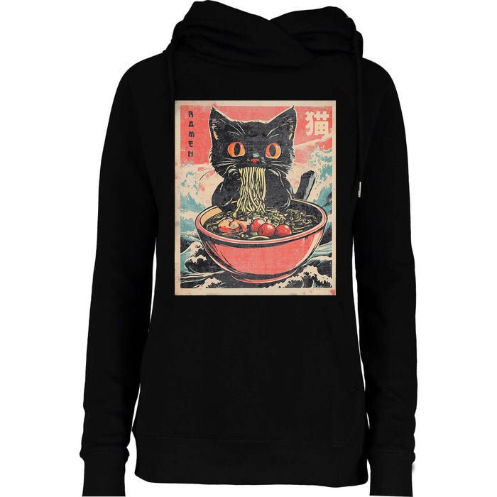 Cat Ramen Japanese Funny Kawaii Cat Anime Womens Funnel Neck Pullover Hood