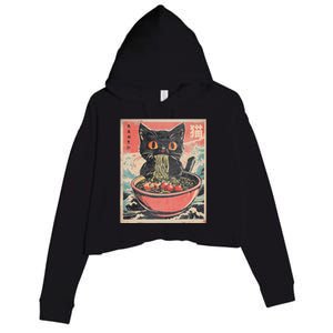 Cat Ramen Japanese Funny Kawaii Cat Anime Crop Fleece Hoodie