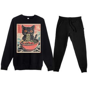 Cat Ramen Japanese Funny Kawaii Cat Anime Premium Crewneck Sweatsuit Set