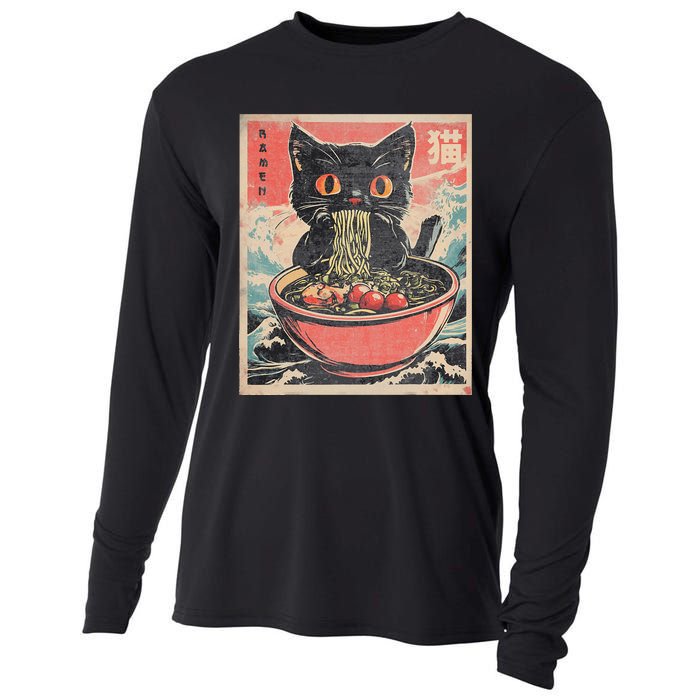 Cat Ramen Japanese Funny Kawaii Cat Anime Cooling Performance Long Sleeve Crew