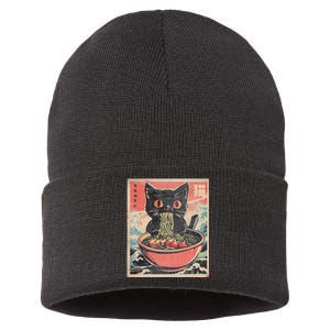 Cat Ramen Japanese Funny Kawaii Cat Anime Sustainable Knit Beanie