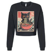 Cat Ramen Japanese Funny Kawaii Cat Anime Cropped Pullover Crew