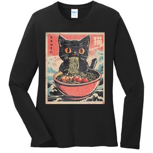 Cat Ramen Japanese Funny Kawaii Cat Anime Ladies Long Sleeve Shirt