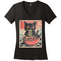 Cat Ramen Japanese Funny Kawaii Cat Anime Women's V-Neck T-Shirt