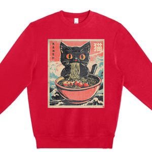 Cat Ramen Japanese Funny Kawaii Cat Anime Premium Crewneck Sweatshirt