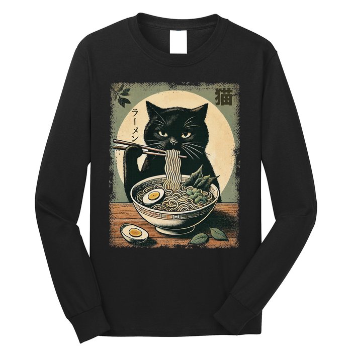 Cat Ramen Japanese Funny Graphic Kawaii Cat Anime Gifts Long Sleeve Shirt