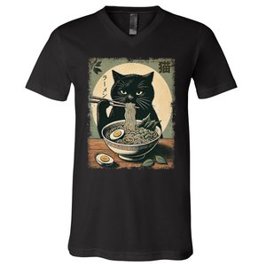 Cat Ramen Japanese Funny Graphic Kawaii Cat Anime Gifts V-Neck T-Shirt