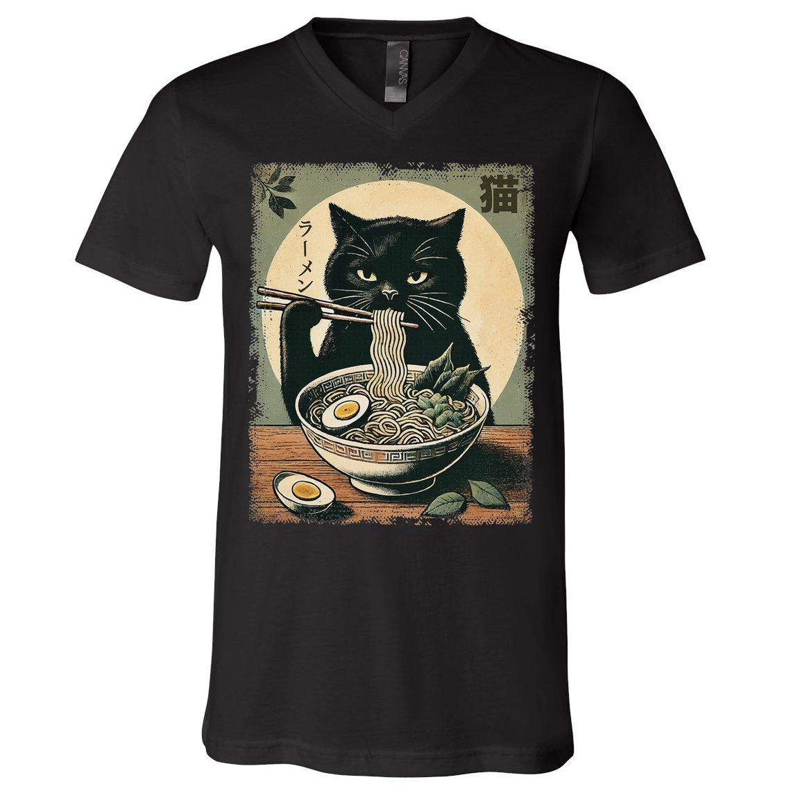 Cat Ramen Japanese Funny Graphic Kawaii Cat Anime Gifts V-Neck T-Shirt