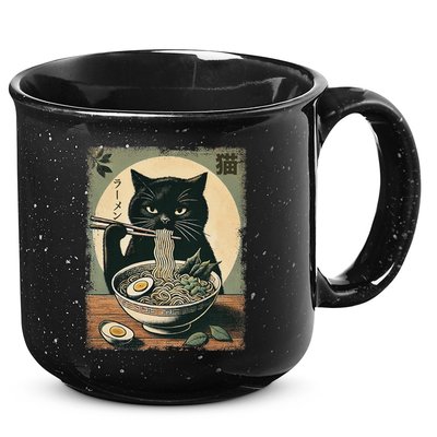 Cat Ramen Japanese Funny Graphic Kawaii Cat Anime Gifts 15oz Campfire Ceramic Mug