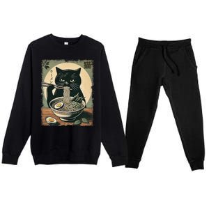 Cat Ramen Japanese Funny Graphic Kawaii Cat Anime Gifts Premium Crewneck Sweatsuit Set