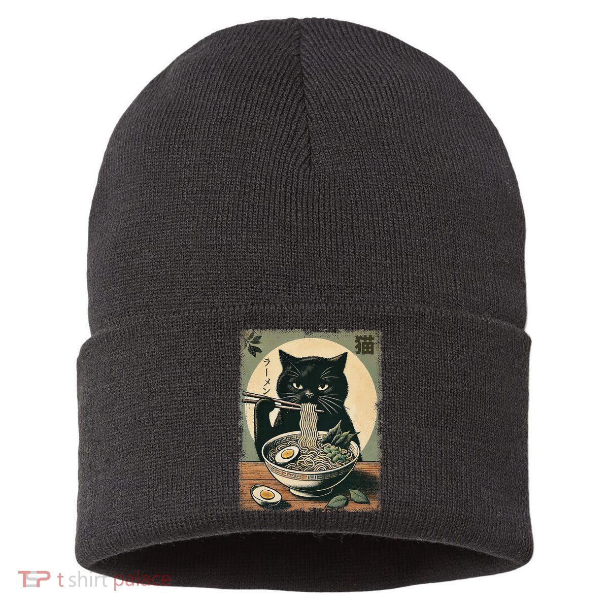 Cat Ramen Japanese Funny Graphic Kawaii Cat Anime Gifts Sustainable Knit Beanie