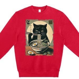 Cat Ramen Japanese Funny Graphic Kawaii Cat Anime Gifts Premium Crewneck Sweatshirt