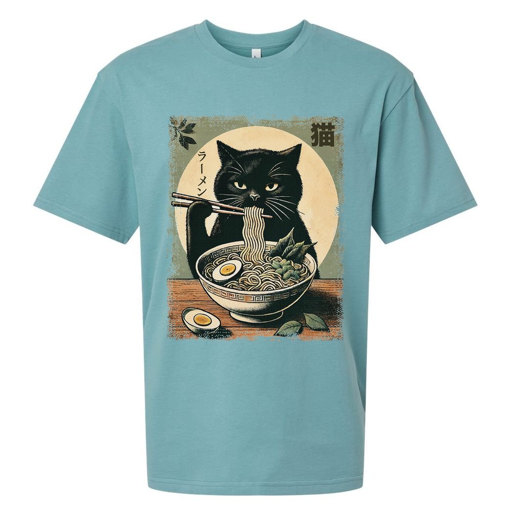 Cat Ramen Japanese Funny Graphic Kawaii Cat Anime Gifts Sueded Cloud Jersey T-Shirt
